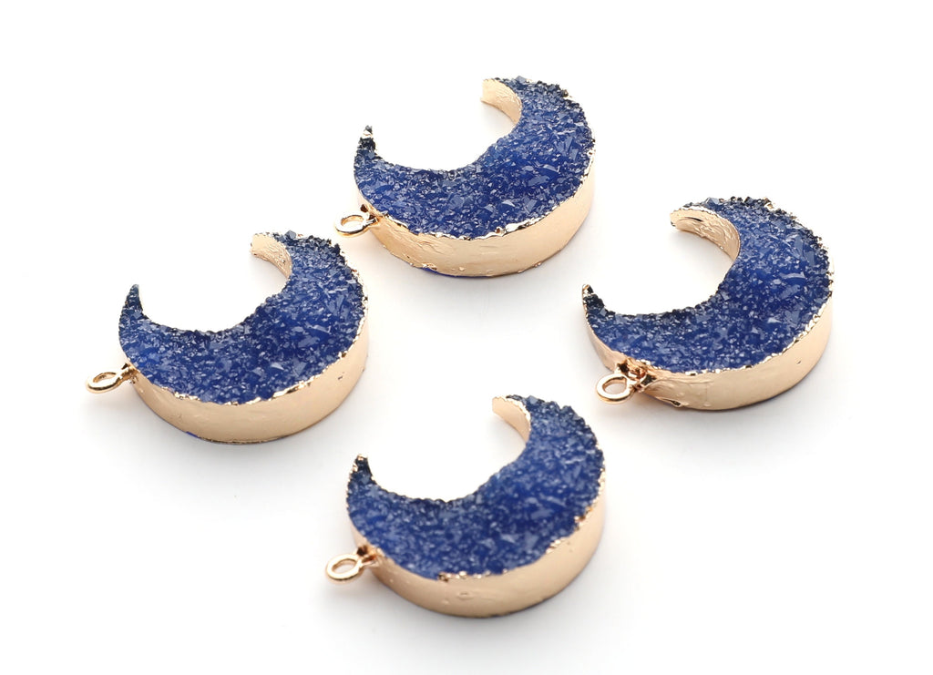 Druzy Earring Charms - Dark Blue Resin Copper Earrings for Right Side - Big Moon Shaped Pendant  - 30.42x22.96x8.36mm - RC1002F - DOMEDBAZAAR