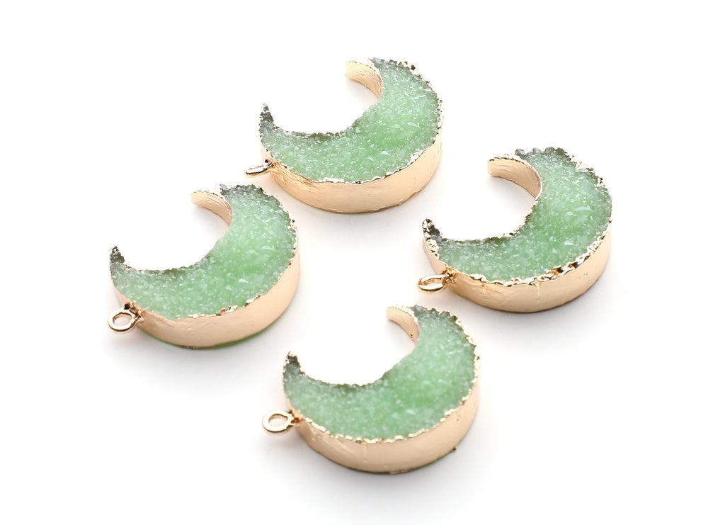 Druzy Earring Charms - Light Green Resin Copper Earrings for Right Side - Big Moon Shaped Pendant  - 30.42x22.96x8.36mm - RC1002J - DOMEDBAZAAR