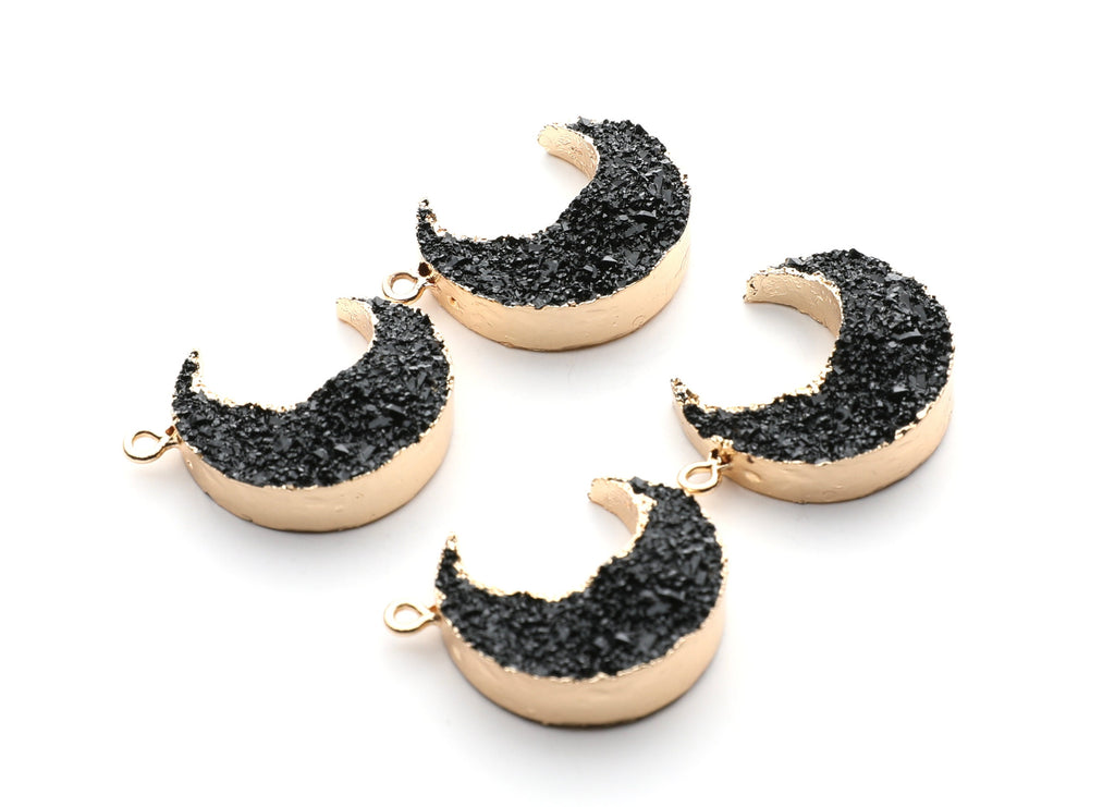 Druzy Earring Charms - Black Resin Copper Earrings for Right Side - Big Moon Shaped Pendant  - 30.42x22.96x8.36mm - RC1002K - DOMEDBAZAAR