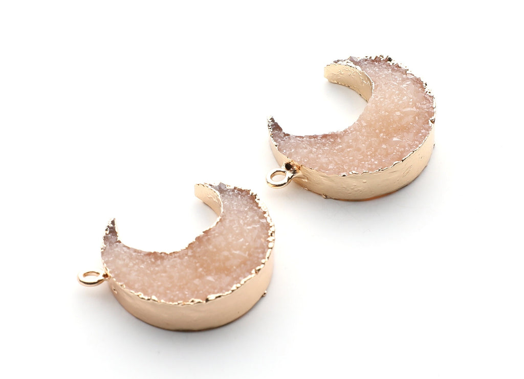Druzy Earring Charms - Resin Copper Earrings for Right Side - Big Moon Shaped Pendant  - 30.42x22.96x8.36mm - RC1002M - DOMEDBAZAAR