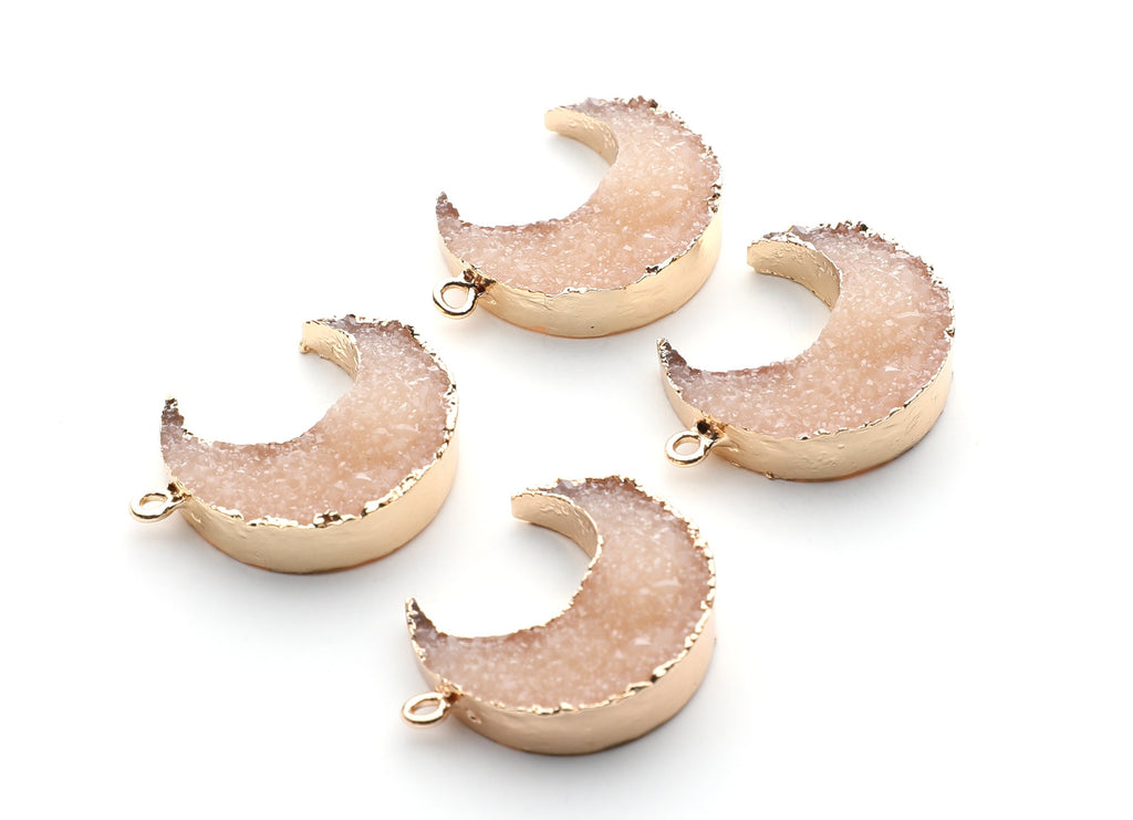 Druzy Earring Charms - Resin Copper Earrings for Right Side - Big Moon Shaped Pendant  - 30.42x22.96x8.36mm - RC1002M - DOMEDBAZAAR