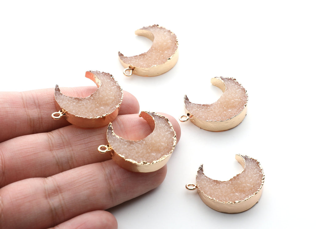 Druzy Earring Charms - Resin Copper Earrings for Right Side - Big Moon Shaped Pendant  - 30.42x22.96x8.36mm - RC1002M - DOMEDBAZAAR