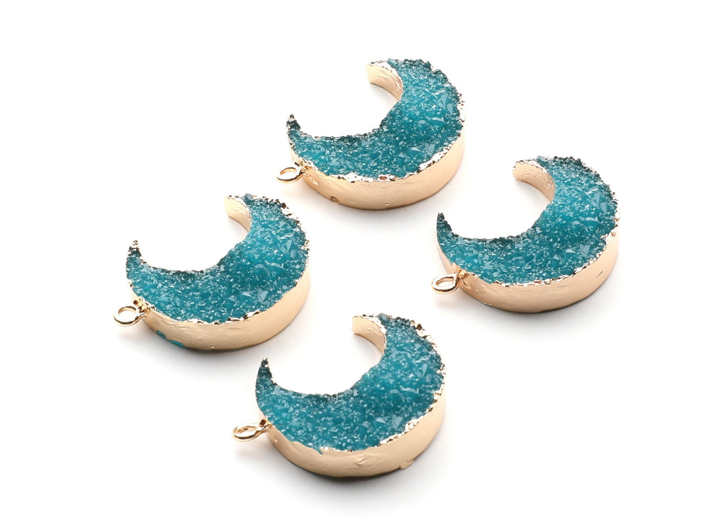 Druzy Earring Charms - Light Blue Resin Copper Earrings for Right Side - Big Moon Shaped Pendant  - 30.42x22.96x8.36mm - RC1002D - DOMEDBAZAAR