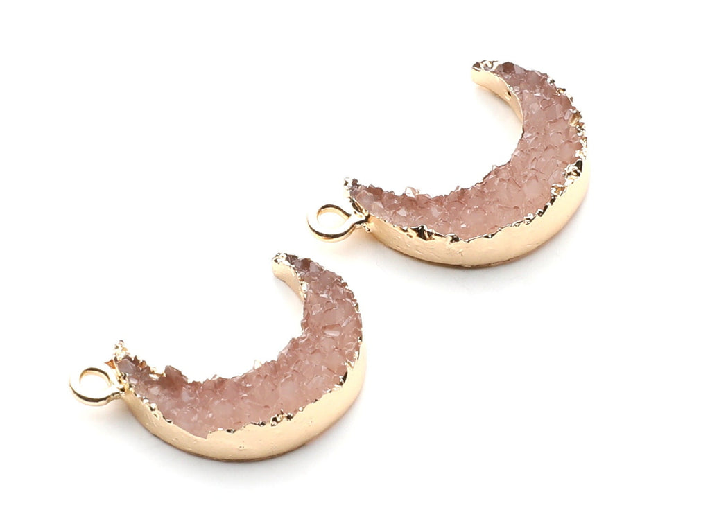 Druzy Earring Charms -  Resin Copper Earrings for Right Side - Moon Shaped Pendant  - 24.34x15.92x5.14mm - RC1007O - DOMEDBAZAAR