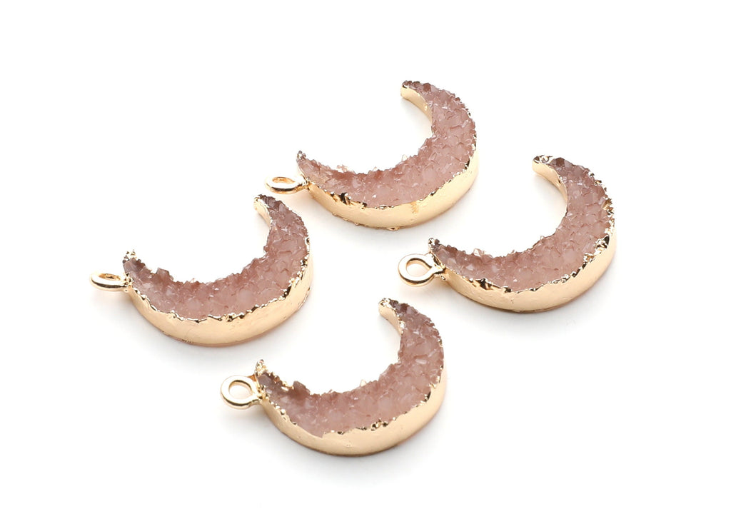 Druzy Earring Charms -  Resin Copper Earrings for Right Side - Moon Shaped Pendant  - 24.34x15.92x5.14mm - RC1007O - DOMEDBAZAAR