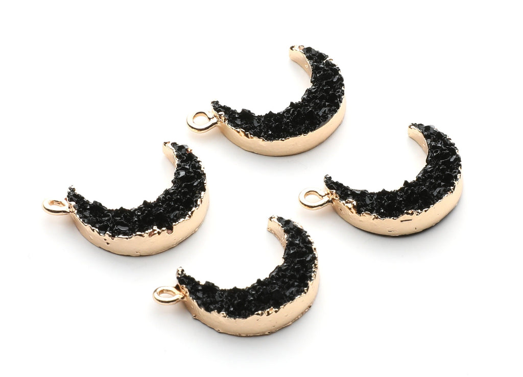 Druzy Earring Charms - Black Resin Copper Earrings for Right Side - Moon Shaped Pendant  - 24.34x15.92x5.14mm - RC1007M - DOMEDBAZAAR
