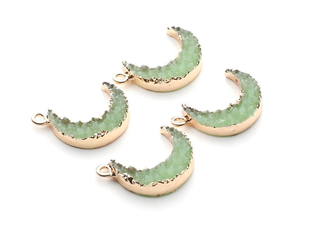 Druzy Earring Charms - Light Green Resin Copper Earrings for Right Side - Moon Shaped Pendant  - 24.34x15.92x5.14mm - RC1007K - DOMEDBAZAAR