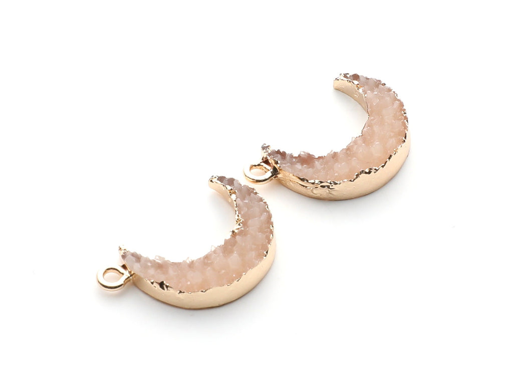 Druzy Earring Charms -  Resin Copper Earrings for Right Side - Moon Shaped Pendant  - 24.34x15.92x5.14mm - RC1007H - DOMEDBAZAAR