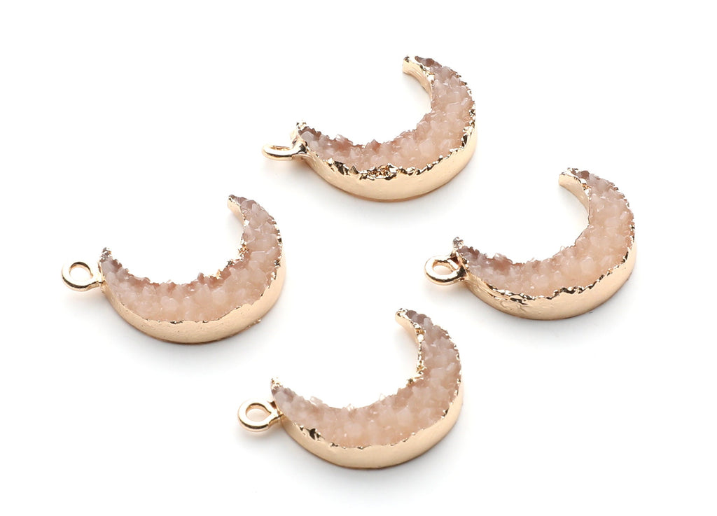 Druzy Earring Charms -  Resin Copper Earrings for Right Side - Moon Shaped Pendant  - 24.34x15.92x5.14mm - RC1007H - DOMEDBAZAAR