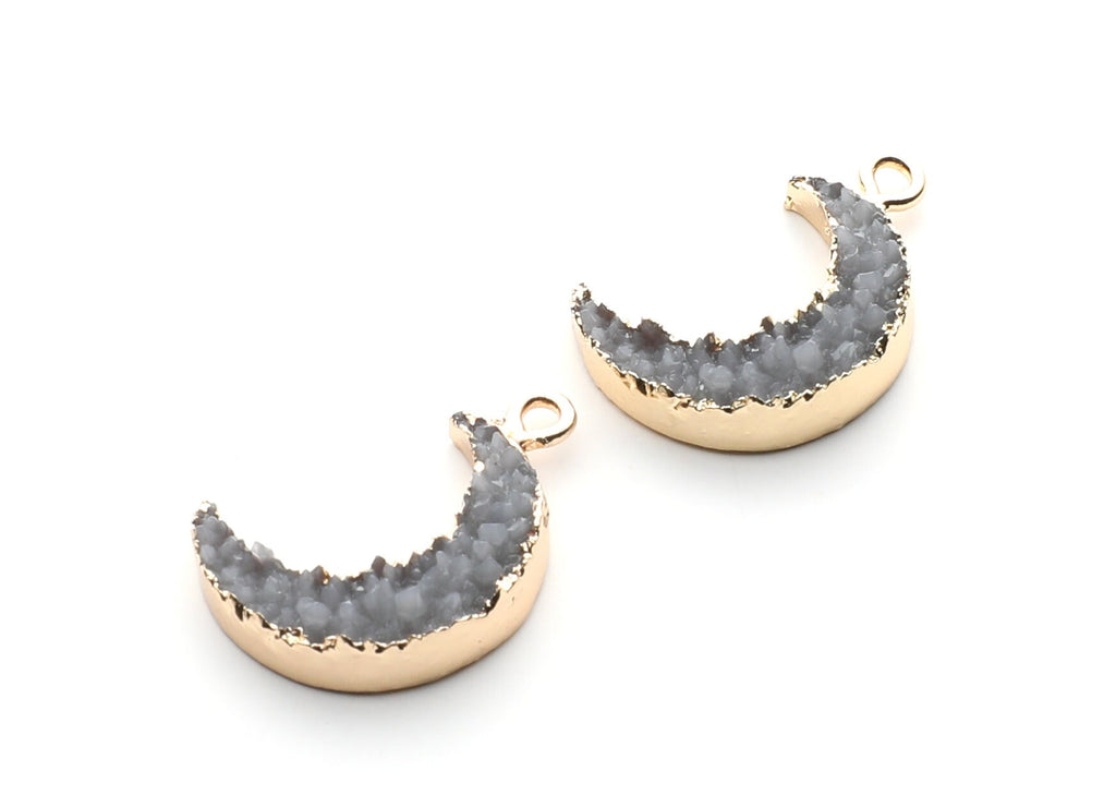 Druzy Earring Charms - Gray Resin Copper Earrings for Left Side - Moon Shaped Pendant  - 23.5x15.6x5.27mm - RC1006P - DOMEDBAZAAR