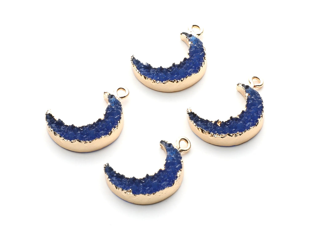 Druzy Earring Charms - Dark Blue Resin Copper Earrings for Left Side - Moon Shaped Pendant  - 23.5x15.6x5.27mm - RC1006A - DOMEDBAZAAR