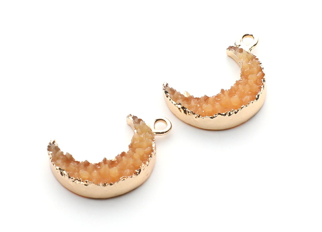 Druzy Earring Charms - Orange Resin Copper Earrings for Left Side - Moon Shaped Pendant  - 23.5x15.6x5.27mm - RC1006D - DOMEDBAZAAR