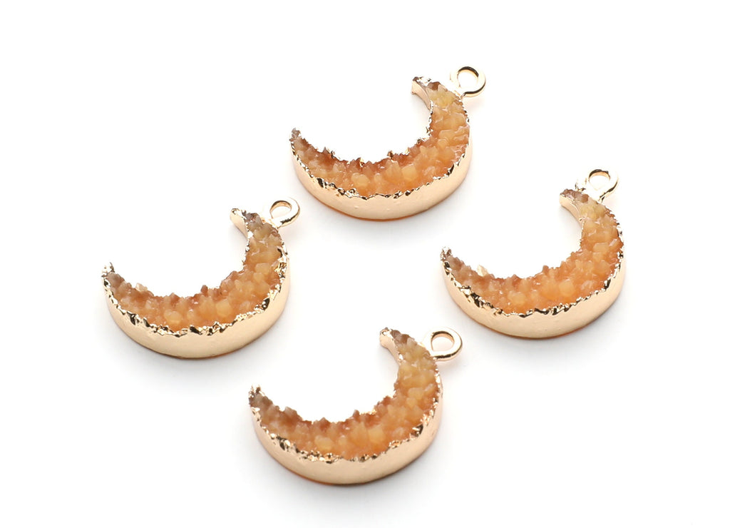 Druzy Earring Charms - Orange Resin Copper Earrings for Left Side - Moon Shaped Pendant  - 23.5x15.6x5.27mm - RC1006D - DOMEDBAZAAR