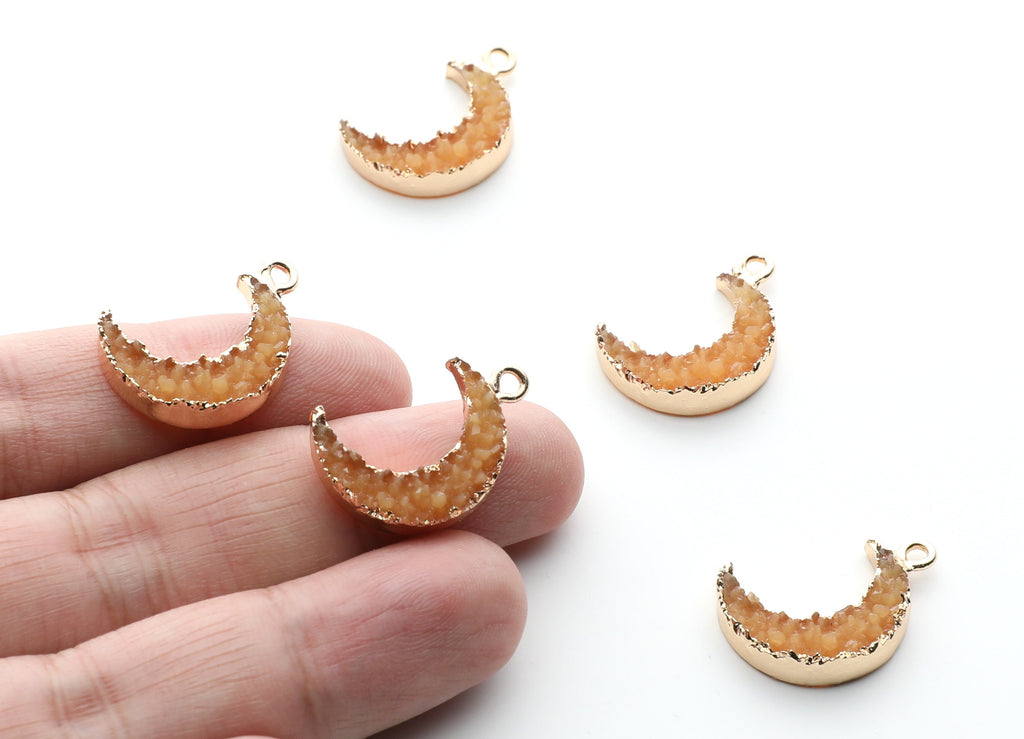 Druzy Earring Charms - Orange Resin Copper Earrings for Left Side - Moon Shaped Pendant  - 23.5x15.6x5.27mm - RC1006D - DOMEDBAZAAR