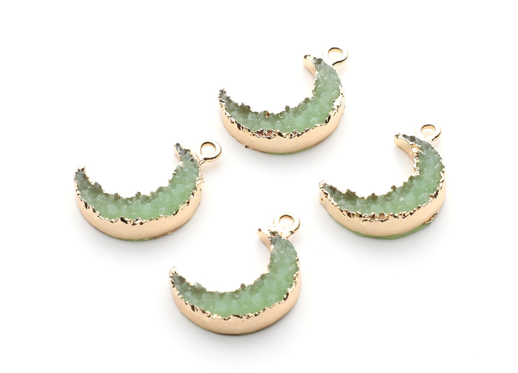 Druzy Earring Charms - Light Green Resin Copper Earrings for Left Side - Moon Shaped Pendant  - 23.5x15.6x5.27mm - RC1006J - DOMEDBAZAAR