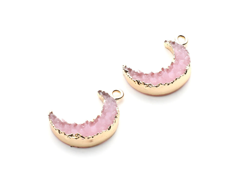 Druzy Earring Charms - Light Pink Resin Copper Earrings for Left Side - Moon Shaped Pendant  - 23.5x15.6x5.27mm - RC1006H - DOMEDBAZAAR