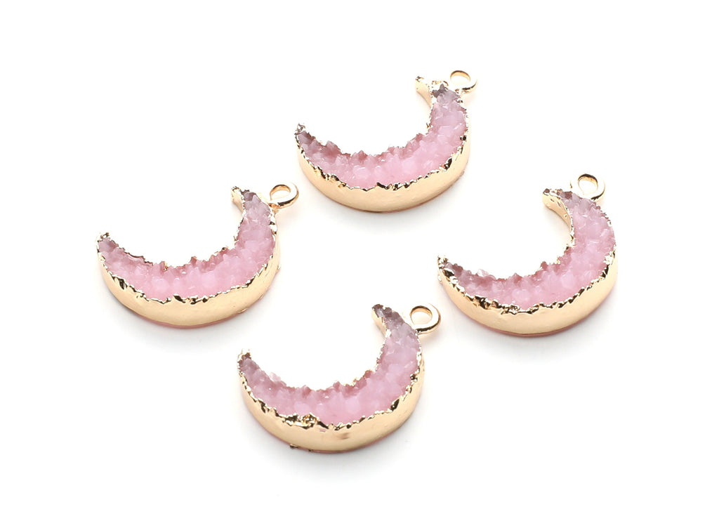 Druzy Earring Charms - Light Pink Resin Copper Earrings for Left Side - Moon Shaped Pendant  - 23.5x15.6x5.27mm - RC1006H - DOMEDBAZAAR