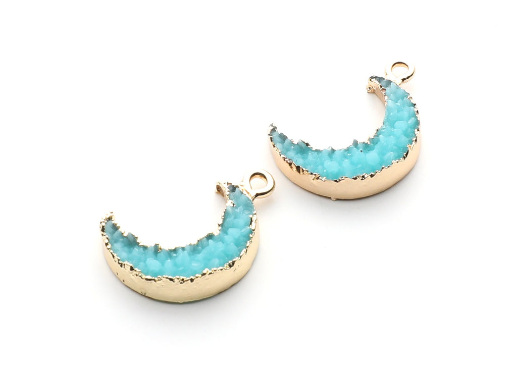 Druzy Earring Charms - Light Blue Resin Copper Earrings for Left Side - Moon Shaped Pendant  - 23.5x15.6x5.27mm - RC1006L - DOMEDBAZAAR