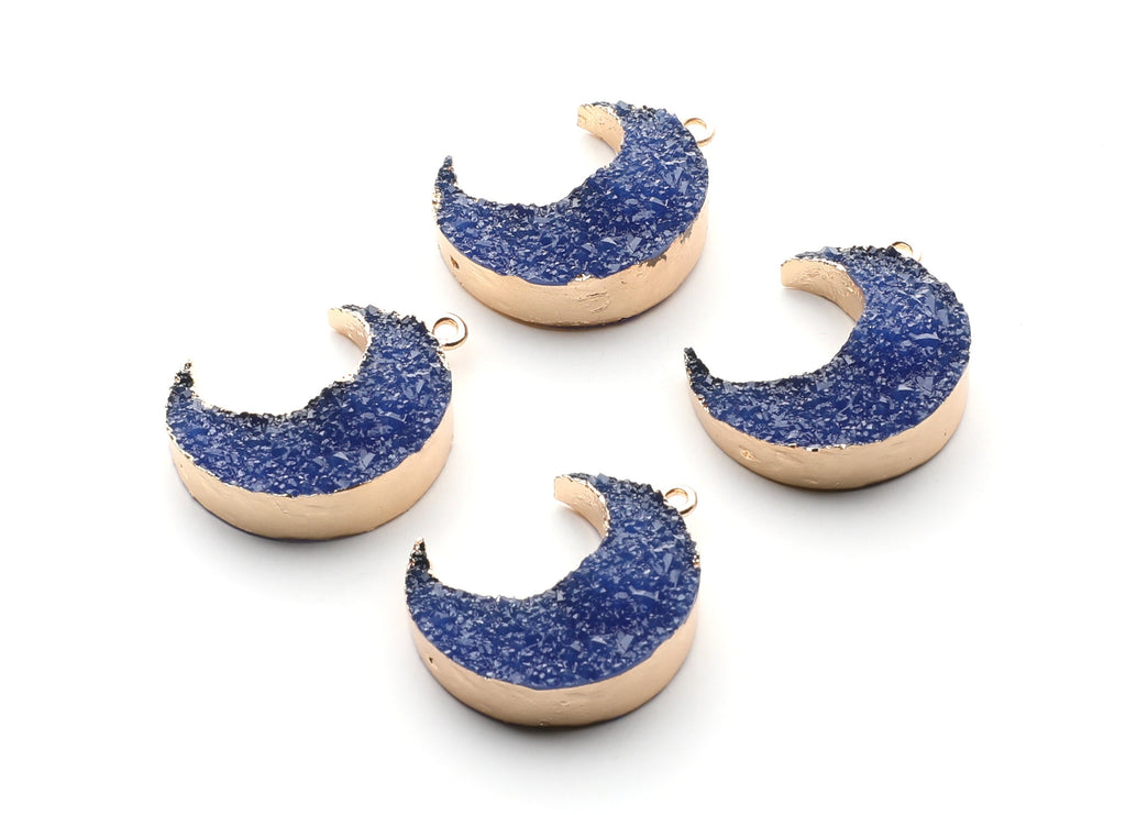 Druzy Earring Charms - Dark Blue Resin Copper Earrings for Left Side - Big Moon Shaped Pendant  - 30.42x22.96x8.36mm - RC1004A - DOMEDBAZAAR