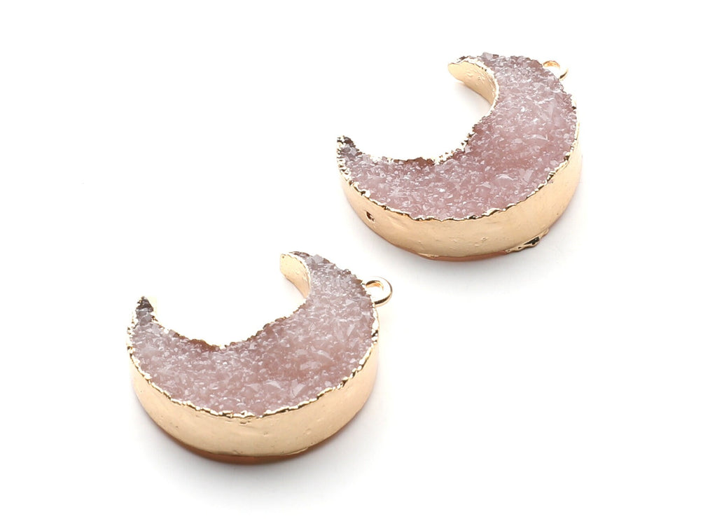 Druzy Earring Charms - Resin Copper Earrings for Left Side - Big Moon Shaped Pendant  - 30.42x22.96x8.36mm - RC1004G - DOMEDBAZAAR