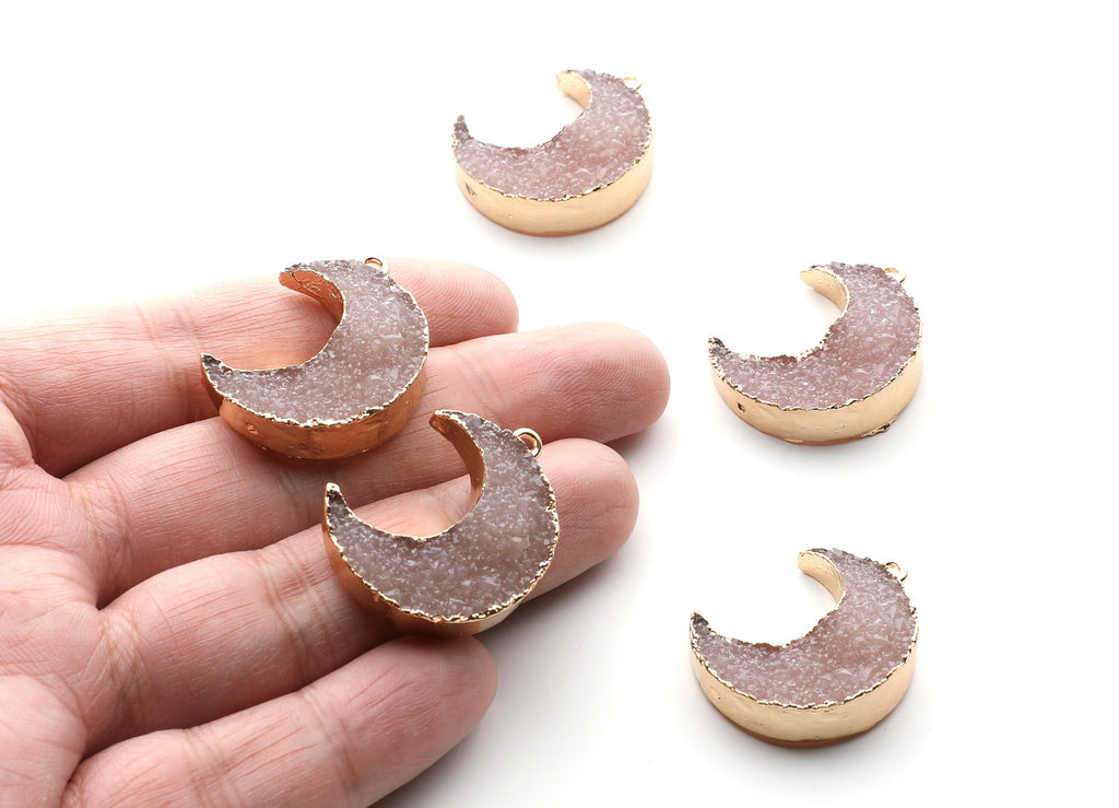 Druzy Earring Charms - Resin Copper Earrings for Left Side - Big Moon Shaped Pendant  - 30.42x22.96x8.36mm - RC1004G - DOMEDBAZAAR