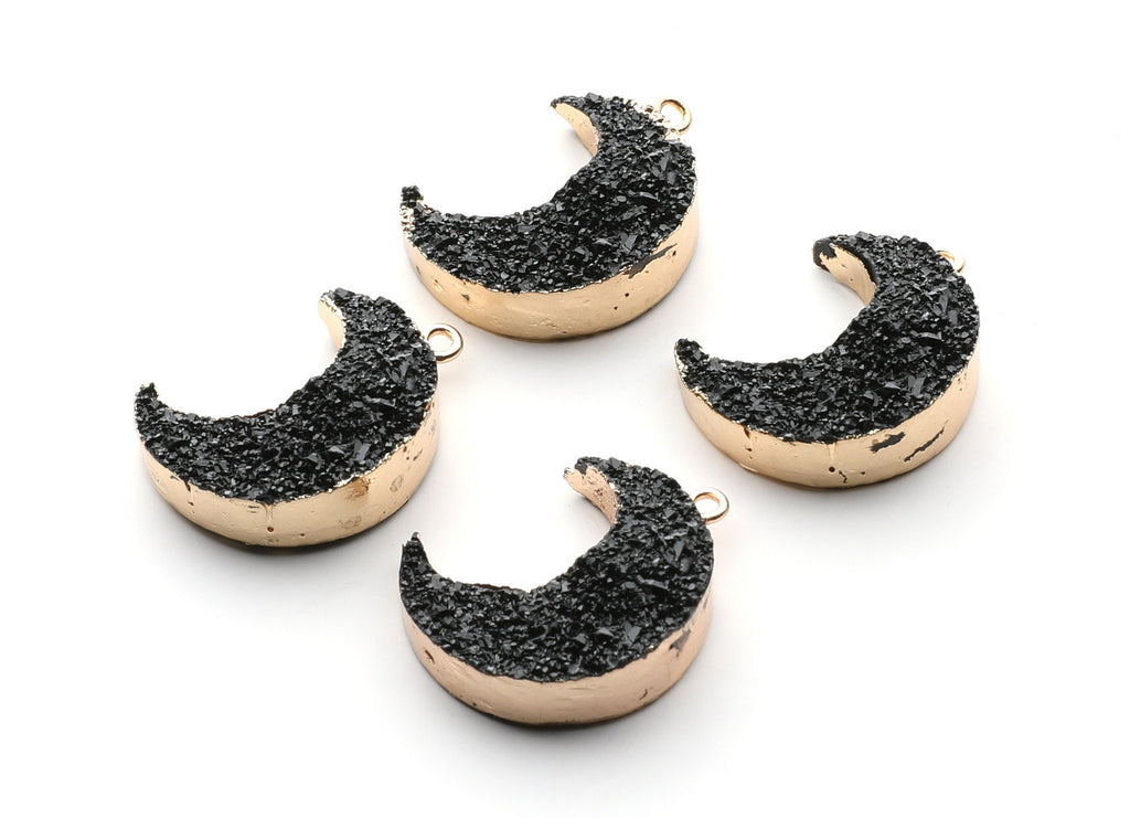 Druzy Earring Charms - Black Resin Copper Earrings for Left Side - Big Moon Shaped Pendant  - 30.42x22.96x8.36mm - RC1004L - DOMEDBAZAAR