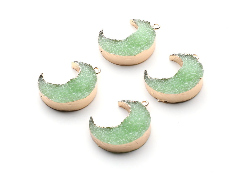 Druzy Earring Charms - Light Green Resin Copper Earrings for Left Side - Big Moon Shaped Pendant  - 30.42x22.96x8.36mm - RC1004P - DOMEDBAZAAR