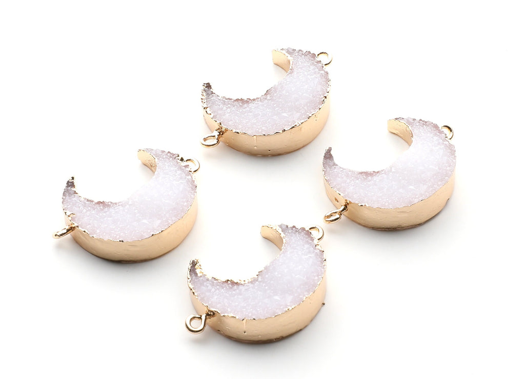 Druzy Bracelet and Necklace Charms - White Resin Copper Bracelet and Necklace - Big Moon Shaped Pendant - 34x23.4x8.5mm - RC1003G - DOMEDBAZAAR