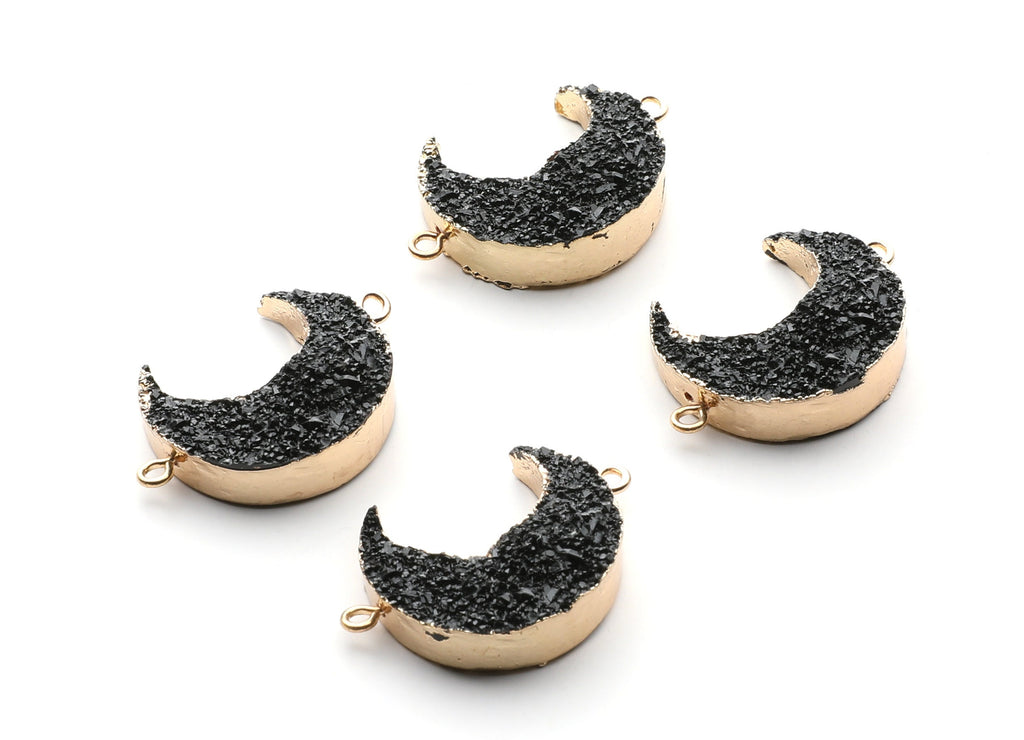 Druzy Bracelet and Necklace Charms - Black Resin Copper Bracelet and Necklace - Big Moon Shaped Pendant - 34x23.4x8.5mm - RC1003K - DOMEDBAZAAR