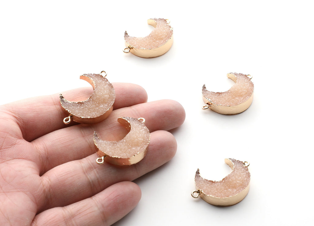 Druzy Bracelet and Necklace Charms - Resin Copper Bracelet and Necklace - Big Moon Shaped Pendant - 34x23.4x8.5mm - RC1003M - DOMEDBAZAAR