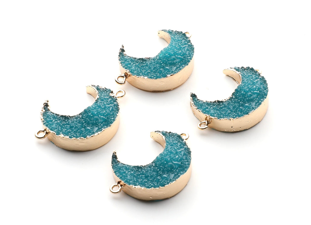 Druzy Bracelet and Necklace Charms - Light Blue Resin Copper Bracelet and Necklace - Big Moon Shaped Pendant - 34x23.4x8.5mm - RC1003O - DOMEDBAZAAR