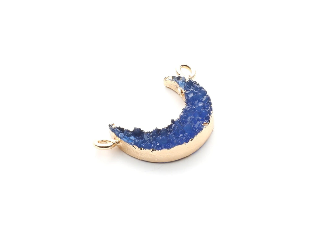 Druzy Bracelet and Necklace Charms - Dark Blue Resin Copper Bracelet and Necklace - Moon Shaped Pendant - 26.5x15.5x4.77mm - RC1005C - DOMEDBAZAAR