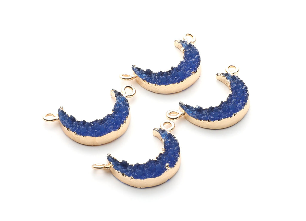 Druzy Bracelet and Necklace Charms - Dark Blue Resin Copper Bracelet and Necklace - Moon Shaped Pendant - 26.5x15.5x4.77mm - RC1005C - DOMEDBAZAAR