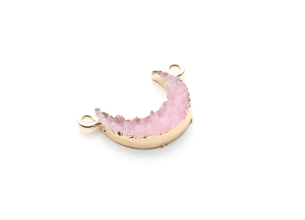 Druzy Bracelet and Necklace Charms - Light Pink Resin Copper Bracelet and Necklace - Moon Shaped Pendant - 26.5x15.5x4.77mm - RC1005E - DOMEDBAZAAR