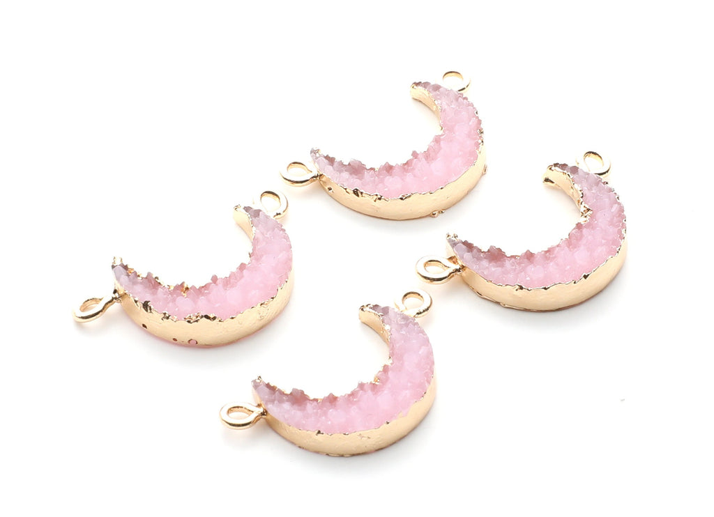 Druzy Bracelet and Necklace Charms - Light Pink Resin Copper Bracelet and Necklace - Moon Shaped Pendant - 26.5x15.5x4.77mm - RC1005E - DOMEDBAZAAR