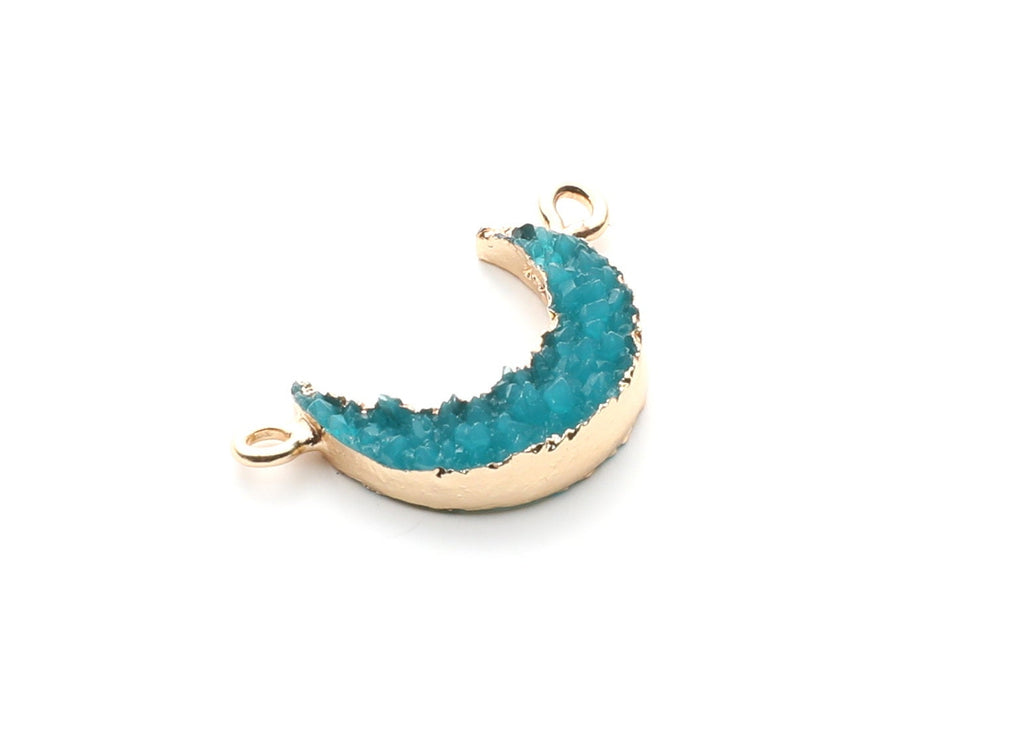 Druzy Bracelet and Necklace Charms - Blue Resin Copper Bracelet and Necklace - Moon Shaped Pendant - 26.5x15.5x4.77mm - RC1005G - DOMEDBAZAAR