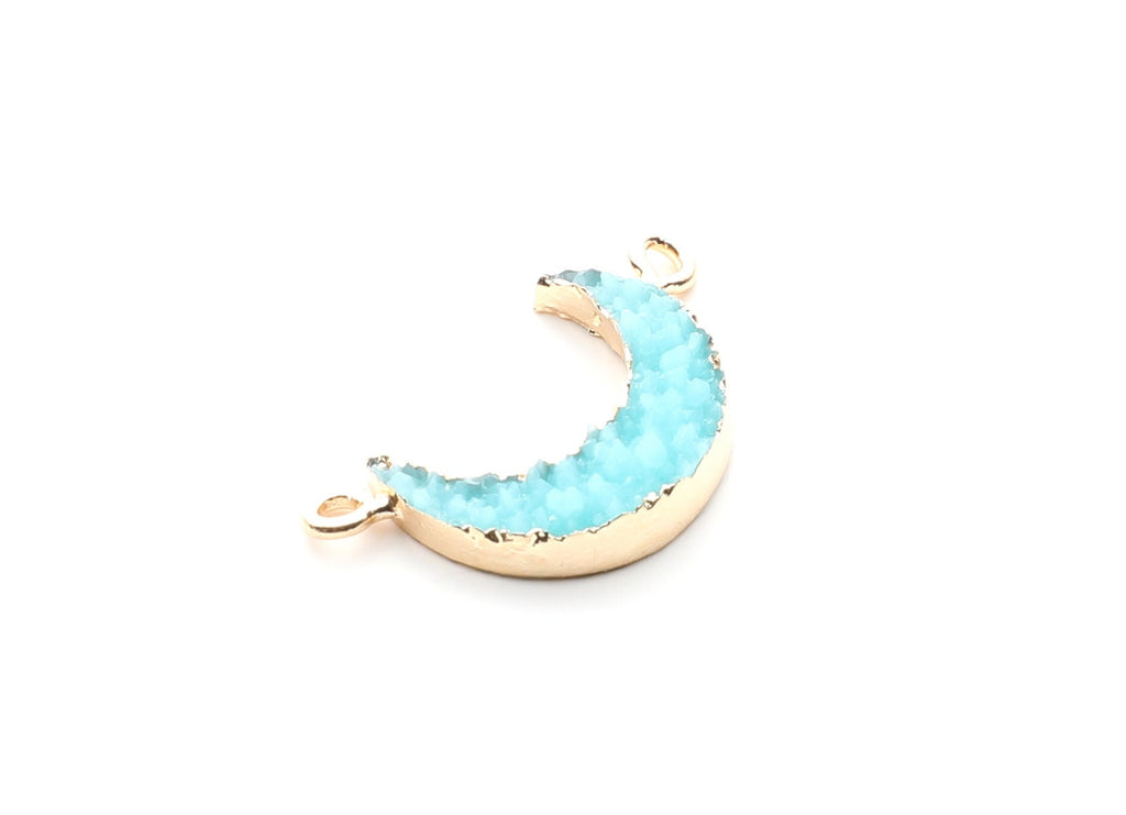 Druzy Bracelet and Necklace Charms - Light Blue Resin Copper Bracelet and Necklace - Moon Shaped Pendant - 26.5x15.5x4.77mm - RC1005H - DOMEDBAZAAR