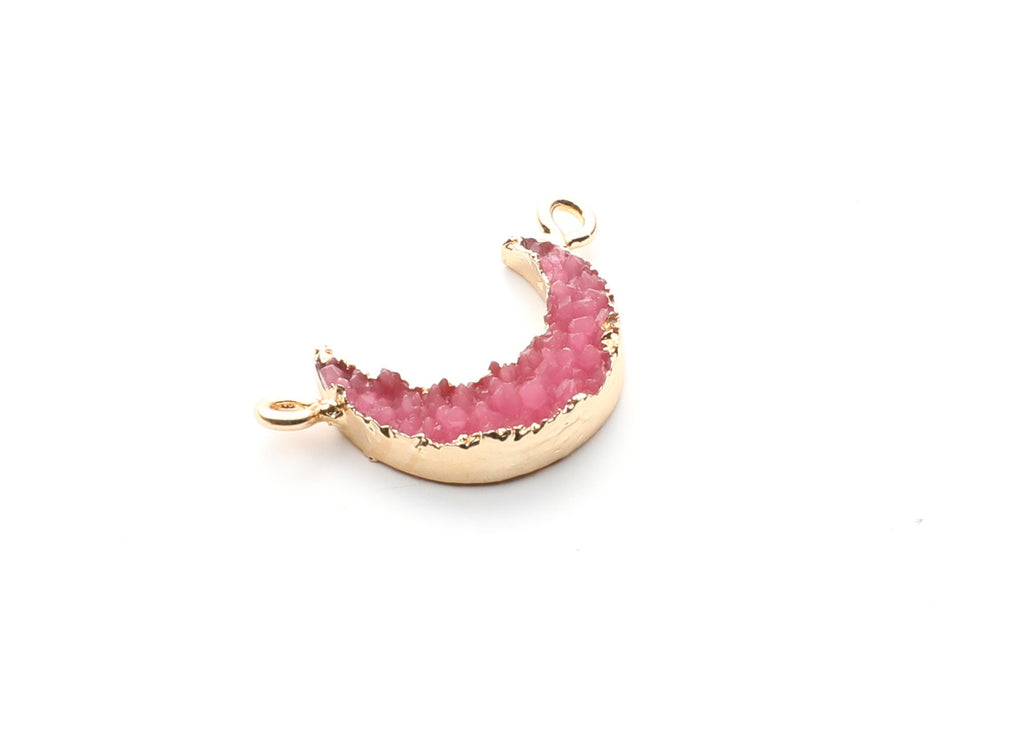 Druzy Bracelet and Necklace Charms - Dark Pink Resin Copper Bracelet and Necklace - Moon Shaped Pendant - 26.5x15.5x4.77mm - RC1005J - DOMEDBAZAAR
