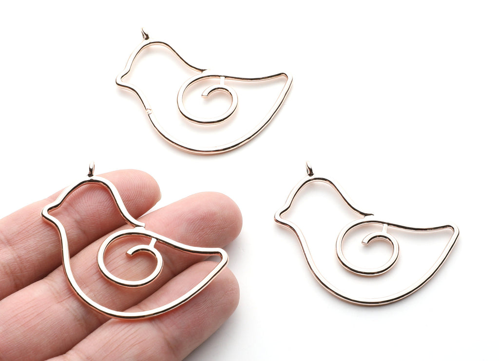 Big Bird Shaped Charms- Zinc Alloy Earring Finding - Rose Tone - Alloy Pendant for Necklace - 43.87x29.5x1.84mm - ZZ1264R - DOMEDBAZAAR
