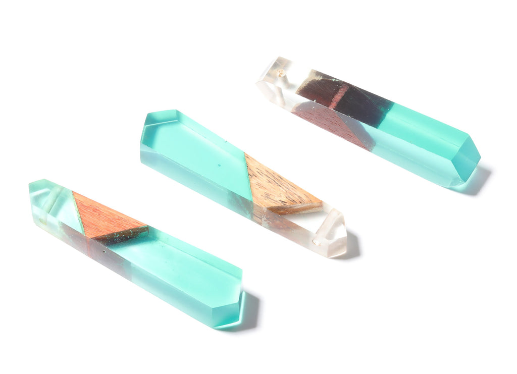 Wood Resin Pendant - Natural Mahogany Wooden Charms - Green Epoxy Resin Necklace - Jewelry Supplies - Wooden Beads - 62x13x9mm - BB1024GW - DOMEDBAZAAR