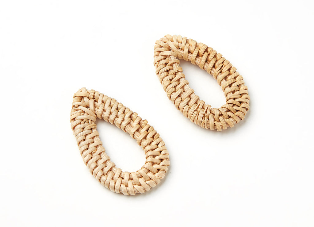 Handwoven Rattan Earrings - Drop Shaped Rattan Pendant - Wooden Straw Earring - Jewelery Handmade - 50.7x32.5x5.1mm - RT1018 - DOMEDBAZAAR