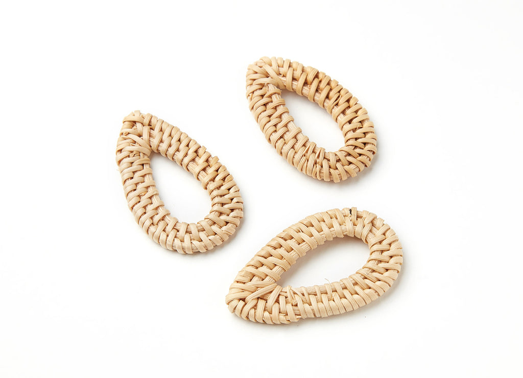 Handwoven Rattan Earrings - Drop Shaped Rattan Pendant - Wooden Straw Earring - Jewelery Handmade - 50.7x32.5x5.1mm - RT1018 - DOMEDBAZAAR
