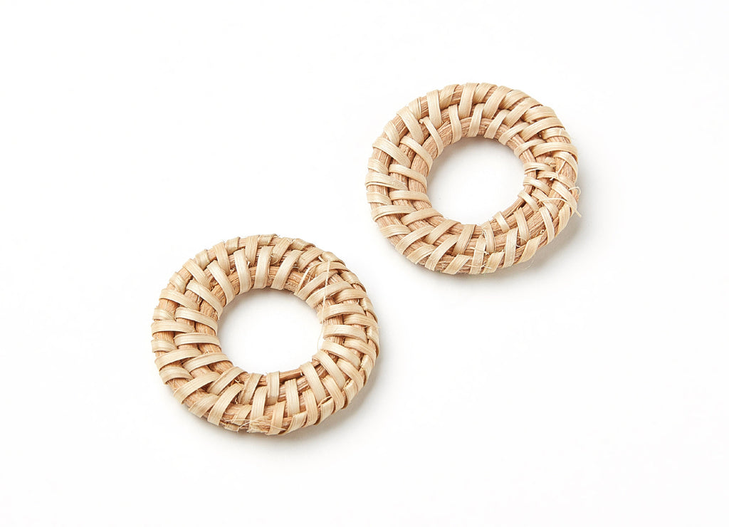 Handwoven Rattan Earrings - Round Shaped Rattan Pendant - Wooden Straw Earring - Jewelery Handmade - 32.86x32.86x4.42mm - RT1040 - DOMEDBAZAAR