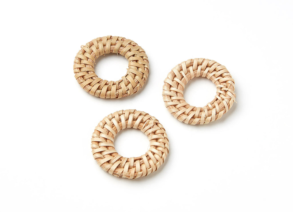 Handwoven Rattan Earrings - Round Shaped Rattan Pendant - Wooden Straw Earring - Jewelery Handmade - 32.86x32.86x4.42mm - RT1040 - DOMEDBAZAAR