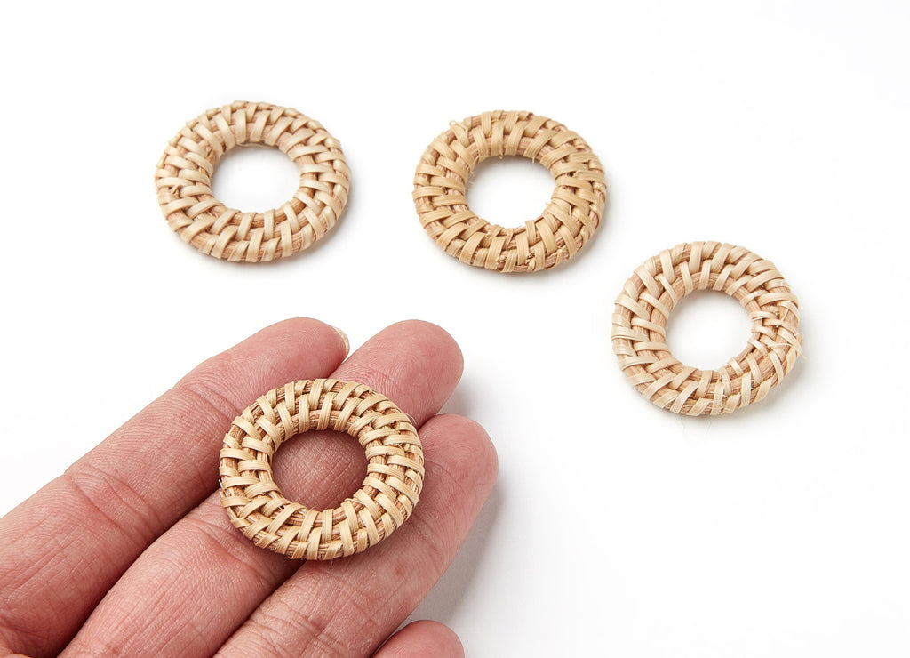 Handwoven Rattan Earrings - Round Shaped Rattan Pendant - Wooden Straw Earring - Jewelery Handmade - 32.86x32.86x4.42mm - RT1040 - DOMEDBAZAAR