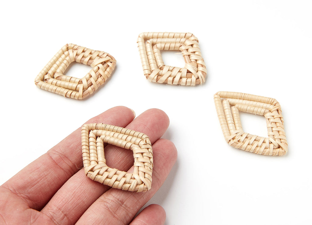 Handwoven Rattan Earrings - Diamond Shaped Rattan Pendant - Wooden Straw Earring - Jewelery Handmade - 51.71x36.05x4.39mm - RT1001 - DOMEDBAZAAR