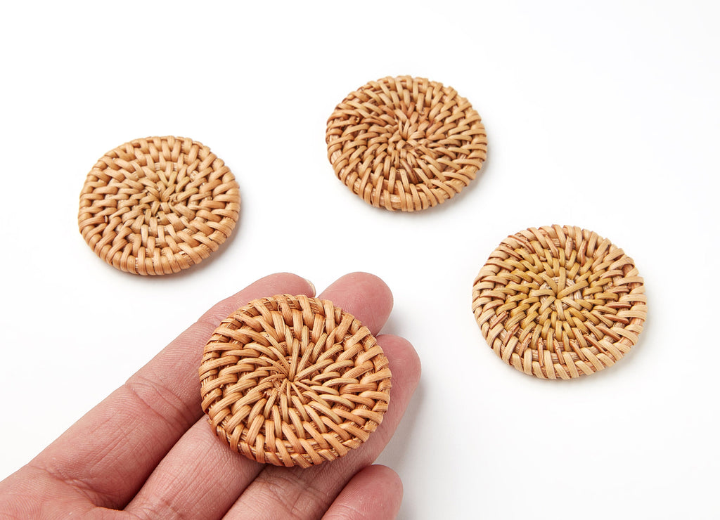 Handwoven Rattan Earrings - Coin Shaped Rattan Pendant - Wooden Straw Earring - Jewelery Handmade - 41.29x41.29x5.25mm - RT1012 - DOMEDBAZAAR