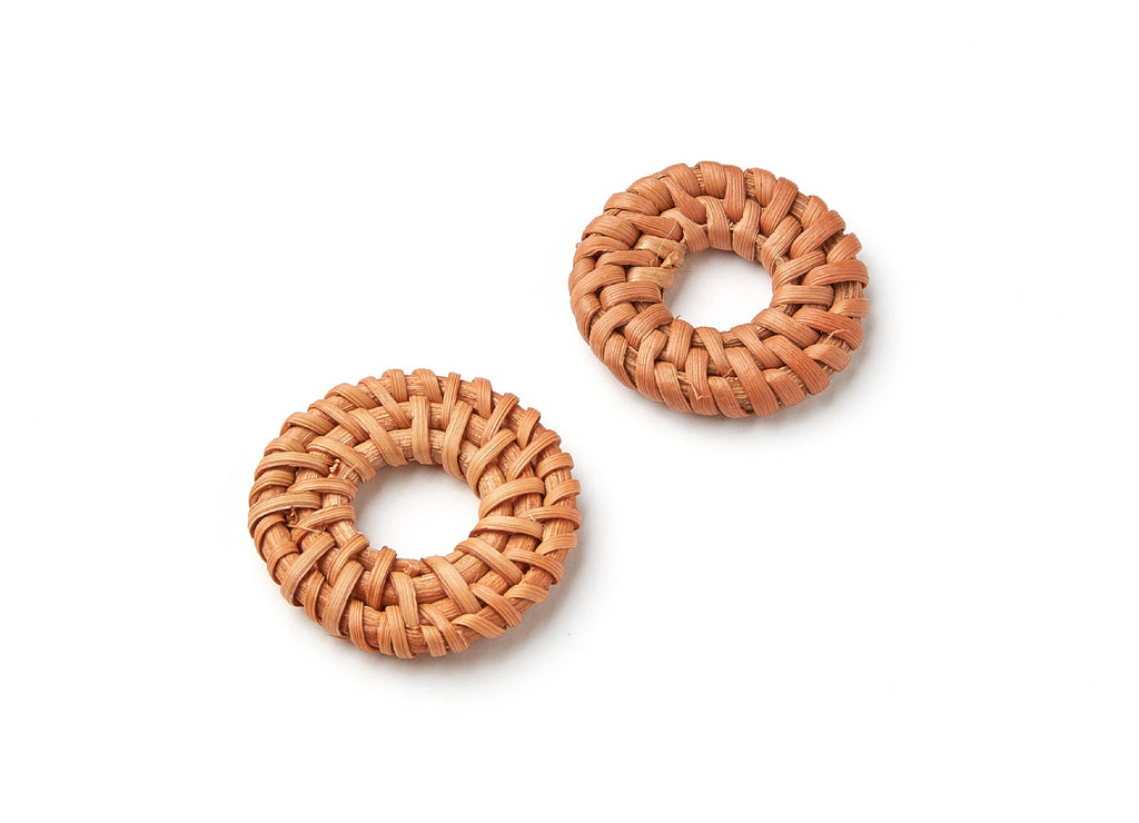 Handwoven Rattan Earrings - Round Shaped Rattan Pendant - Wooden Straw Earring - Jewelery Handmade - 31.09x31.09x5.51mm - RT1009 - DOMEDBAZAAR