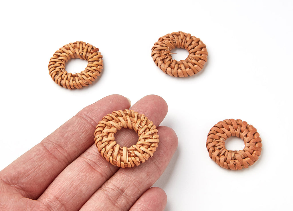 Handwoven Rattan Earrings - Round Shaped Rattan Pendant - Wooden Straw Earring - Jewelery Handmade - 31.09x31.09x5.51mm - RT1009 - DOMEDBAZAAR