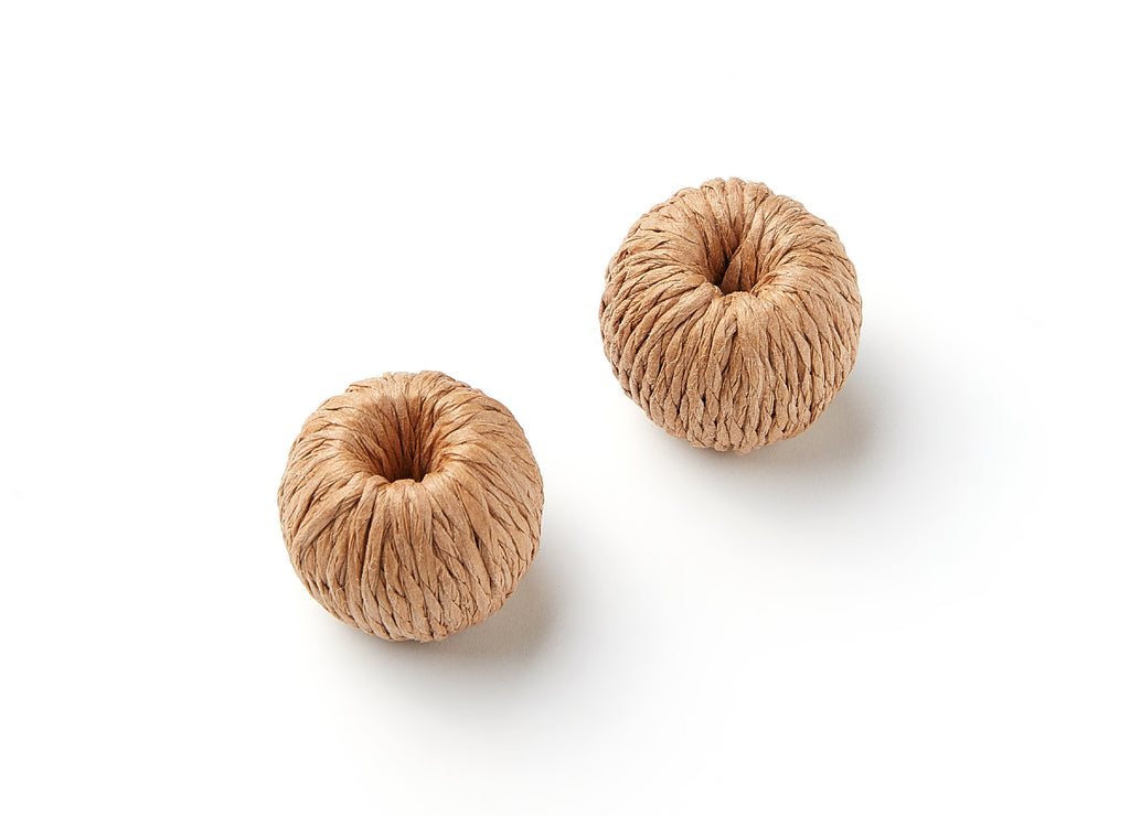 Handwoven Paper Rope Earrings - Ball Shaped Paper Rope Pendant - Wooden Straw Earring - Jewelery Handmade - 23.2x21.4mm - RT1068 - DOMEDBAZAAR